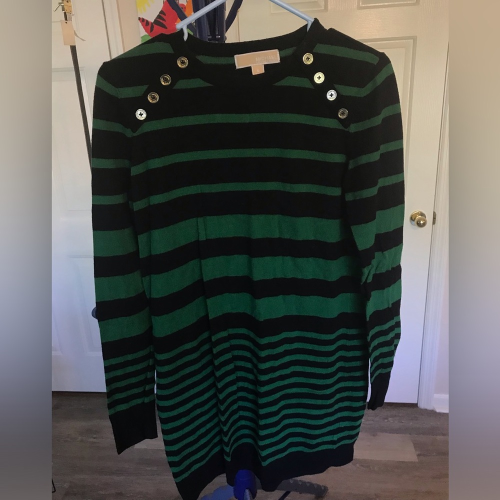 Micheal Kors green/black striped tunic